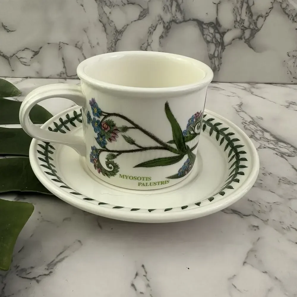Portmeirion Botanic Garden Drum Tea Cup and Saucer Set Forget Me Not Floral